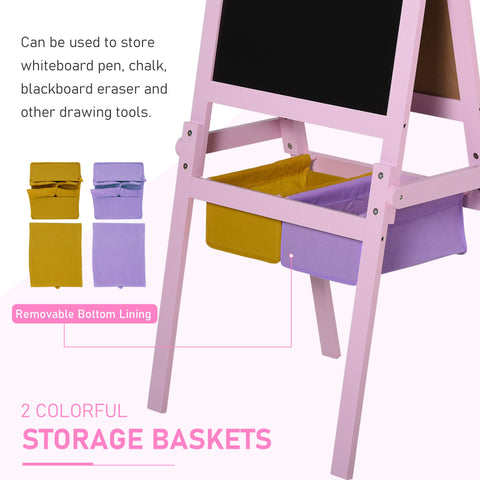 3-in-1 Kids Wooden Art Easel with Storage Baskets
