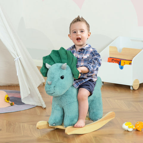 Kids Plush Triceratops Ride-On Rocking Toy with Sounds