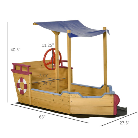 Kids Wooden Sandbox with Canopy Bench Seat and Storage