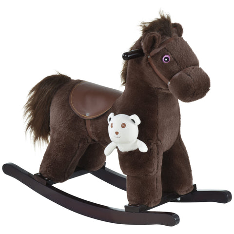 Plush Kids Rocking Horse with Realistic Sounds and Bear Toy
