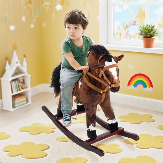 Kids Plush Ride-On Rocking Horse Toy with Sounds