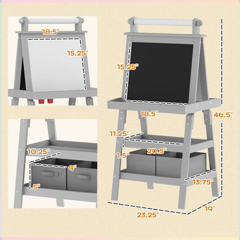 Double-Sided Kids Easel with Paper Roll & Storage