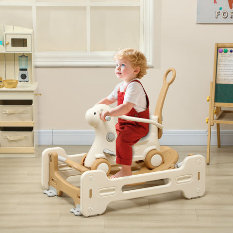5-in-1 Kids Rocking Horse with Push Handle and Guardrails