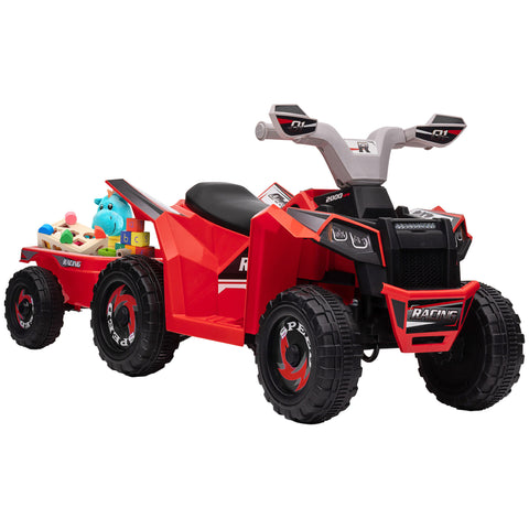 6V Electric Ride-On Toddler ATV with Back Trailer, Red