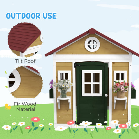 Outdoor Wooden Playhouse with Planter Pots and Boxes