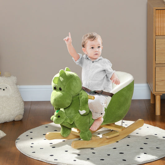 Plush Ride-On Dinosaur Rocker with Seat Belt and Puppet