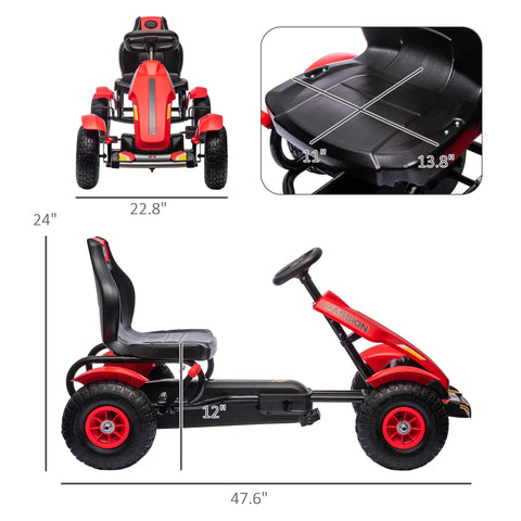 Kids Pedal Go Kart with Adjustable Seat and Rubber Wheels