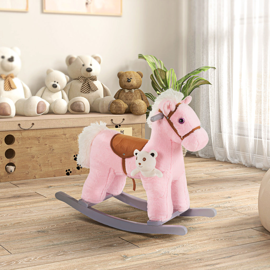Kids Plush Rocking Horse Ride-On Toy with Sounds