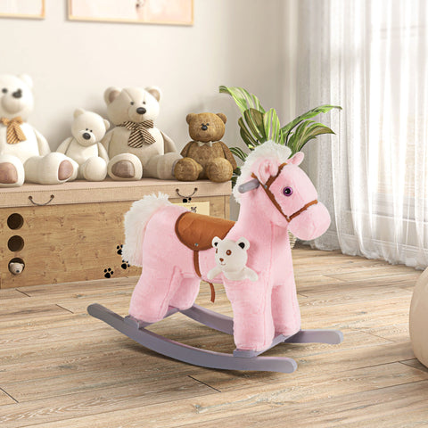 Kids Plush Rocking Horse Ride-On Toy with Sounds