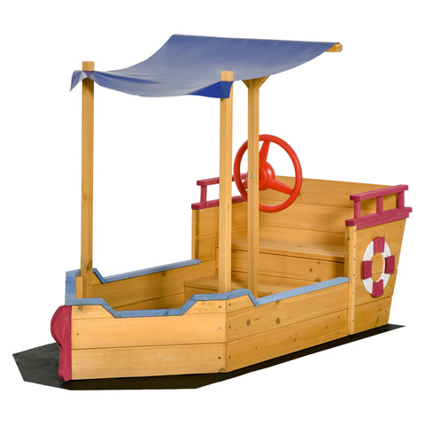 Kids Wooden Sandbox with Canopy Bench Seat and Storage