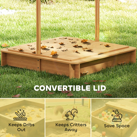 Wooden Kids Sandbox with Adjustable Canopy and Foldable Bench Seats
