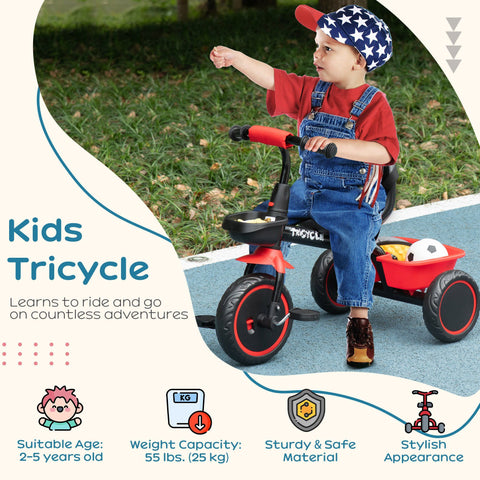 Toddler Tricycle with Adjustable Seat and Storage Baskets