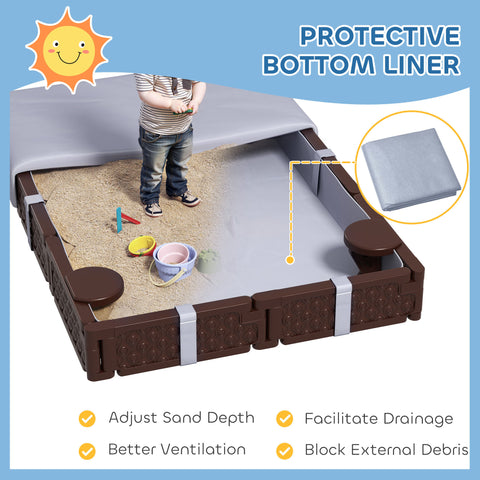 Kids Outdoor Sandbox with Cover and 4 Corner Seats