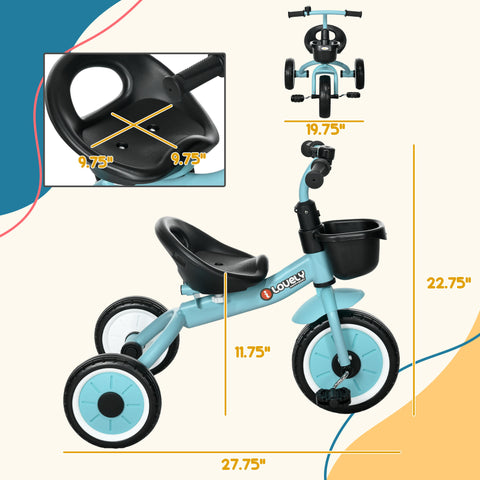 Kids Tricycle for Toddlers Age 2-5 with Basket and Bell