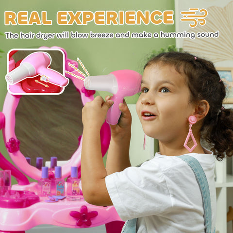 Kids Vanity Set with Mirror and Stool | Pink Pretend Play Set