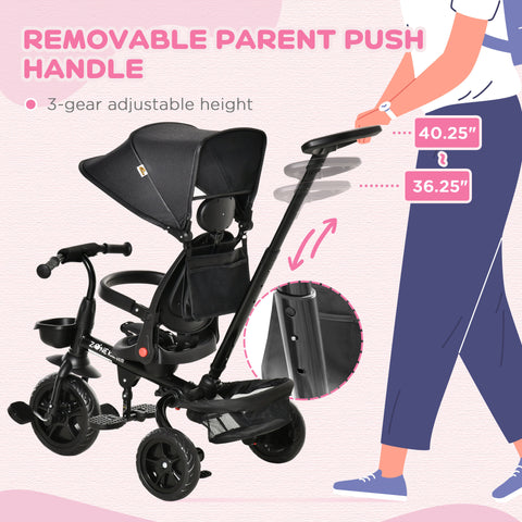 4-in-1 Foldable Toddler Tricycle with Reversible Seat and Canopy