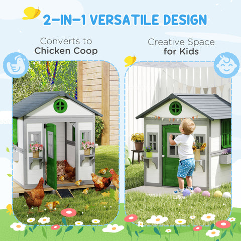 Outdoor Wooden Playhouse with Planter Pots and Boxes for Toddlers