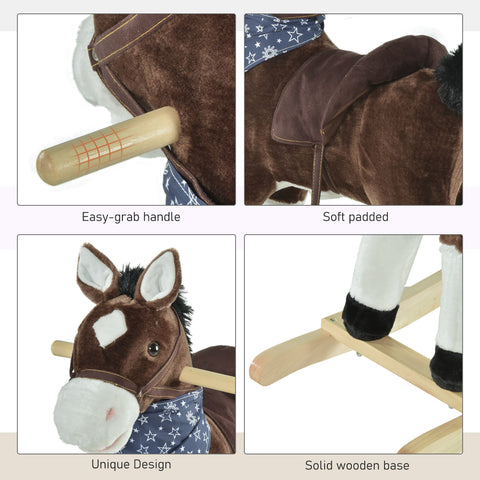 Plush Ride-On Rocking Horse Toy Cowboy Rocker with Realistic Sounds