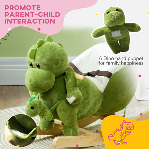 Plush Ride-On Dinosaur Rocker with Seat Belt and Puppet