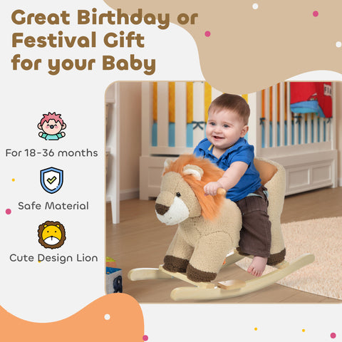 Plush Lion Rocking Horse with Sound and Seat Belt