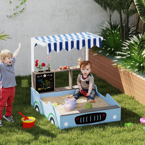 Kids Wooden Sandbox with Canopy, Bench Seats and Planting Boxes
