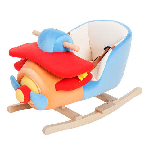 Plush Wooden Rocking Airplane Ride-on Chair Toy for Kids 18M+