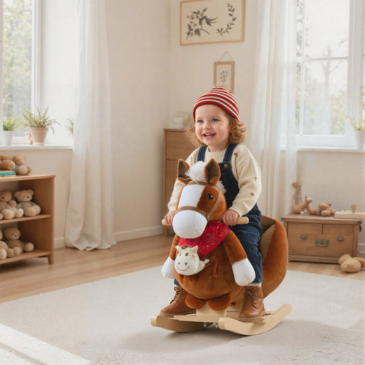 Plush Ride-On Rocking Horse Toy With Music for Toddlers