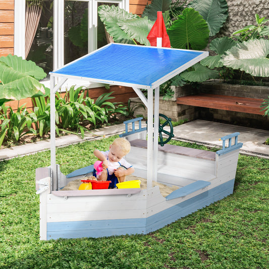 Pirate Ship Wooden Kids Sandbox with Canopy and Bench