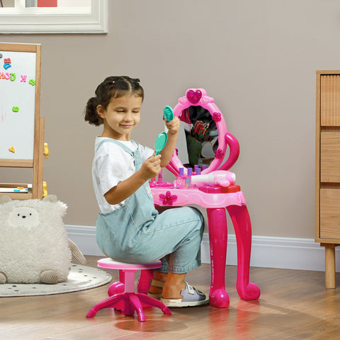 Kids Vanity Set with Mirror and Stool | Pink Pretend Play Set