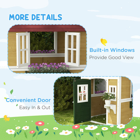 Outdoor Wooden Playhouse with Planter Pots and Boxes