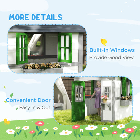 Outdoor Wooden Playhouse with Planter Pots and Boxes for Toddlers