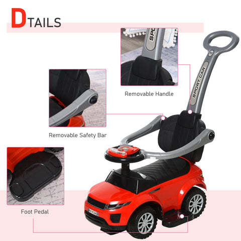 2-in-1 Toddler Ride-on Push Car Stroller with Horn and Lights