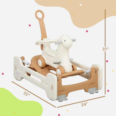5-in-1 Kids Rocking Horse with Push Handle and Guardrails