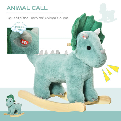 Kids Plush Triceratops Ride-On Rocking Toy with Sounds