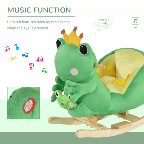 Kids Plush Frog Rocking Horse Toy with Music and Seat Belt