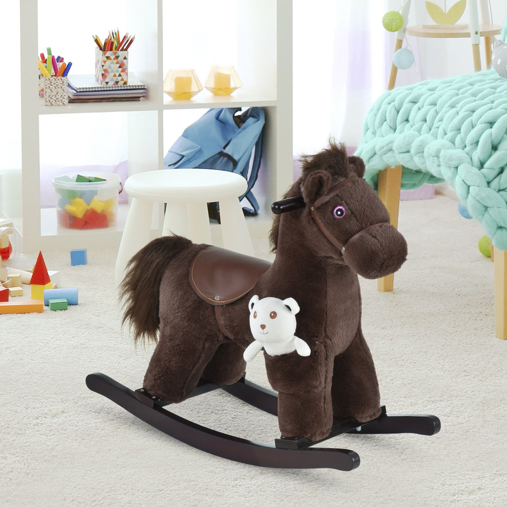 Plush Kids Rocking Horse with Realistic Sounds and Bear Toy