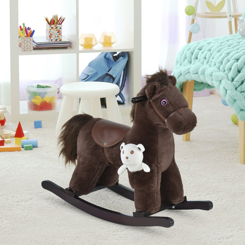 Plush Kids Rocking Horse with Realistic Sounds and Bear Toy