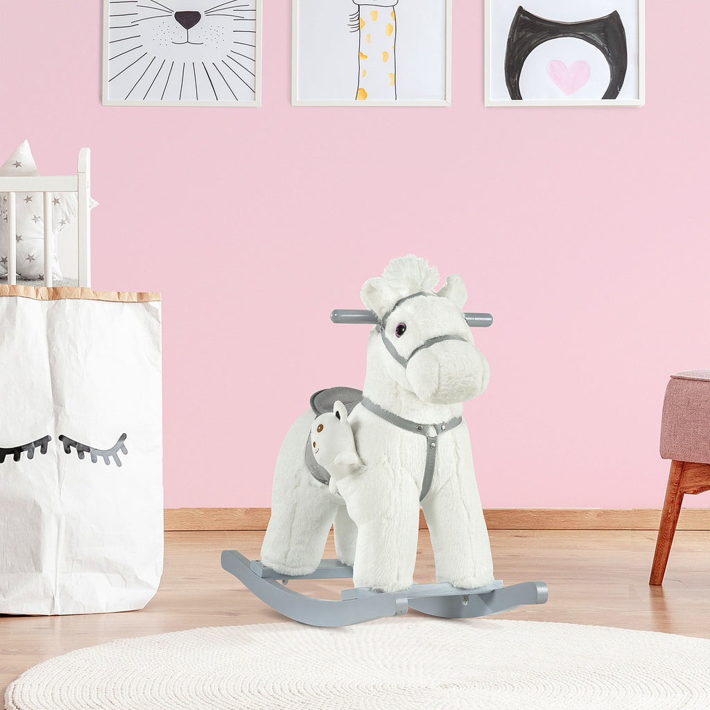 Plush Rocking Horse with Bear Toy and Realistic Sounds