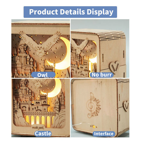 3D Wooden Castle Puzzle Model Kit with Night Light