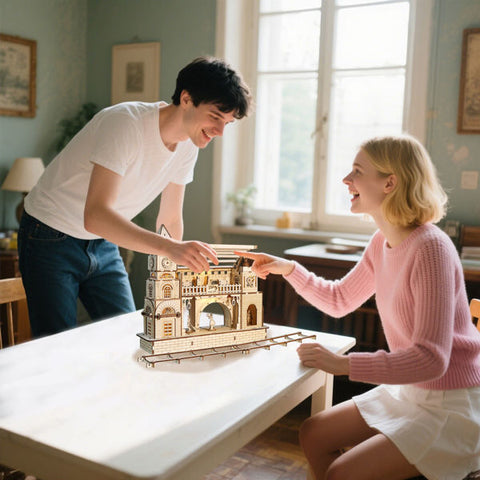 3D Wooden Railway Station Model Kit for DIY Assembly