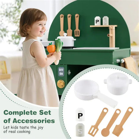 Green Wooden Kids Play Kitchen with Stove and Sink