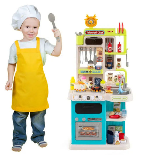 95-Piece Kids Corner Play Kitchen Set with Lights and Steam