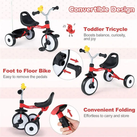 3-in-1 Foldable Toddler Tricycle With Rainbow LED Wheels