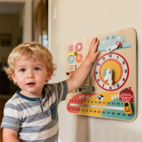 Montessori Wooden Time Learning Clock for Kids 3+
