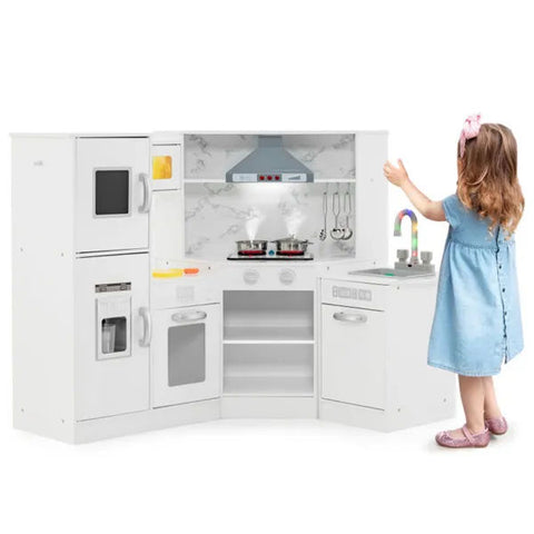 Corner Kids Pretend Play Kitchen With Ice Maker and Chalkboard