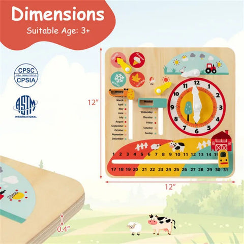 Montessori Wooden Time Learning Clock for Kids 3+