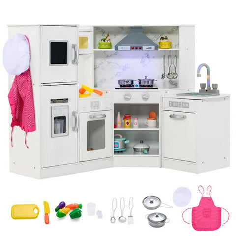 Corner Kids Pretend Play Kitchen With Ice Maker and Chalkboard