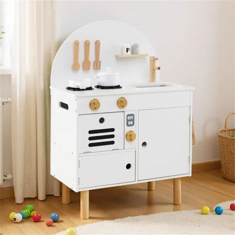 White Wooden Kids Play Kitchen With Interactive Stove & Sink