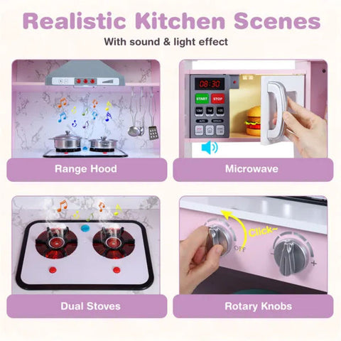 Kids Interactive Corner Play Kitchen Set with Ice Maker and Chalkboard