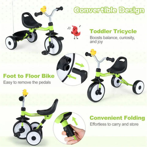 3-in-1 Foldable Toddler Tricycle With Rainbow LED Wheels